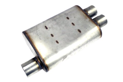 JBA Universal Chambered Style 304SS Muffler 13x9.75x4 2.5in Inlet Diameter Offset/2.5 Dual Outlet