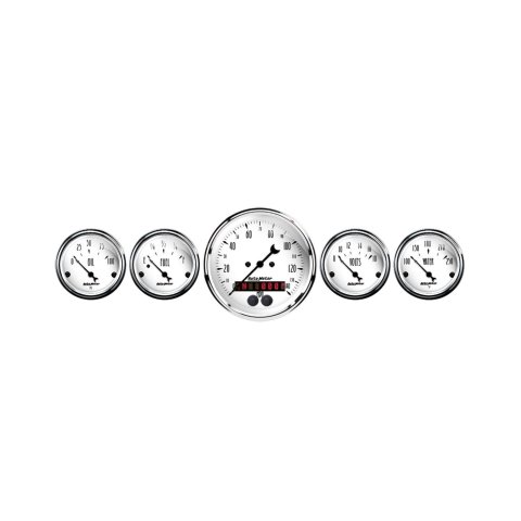 Auto Meter Speedometer 3-3/8in and 2-1/16in 5 Piece Old Tyme White Gauge Kit