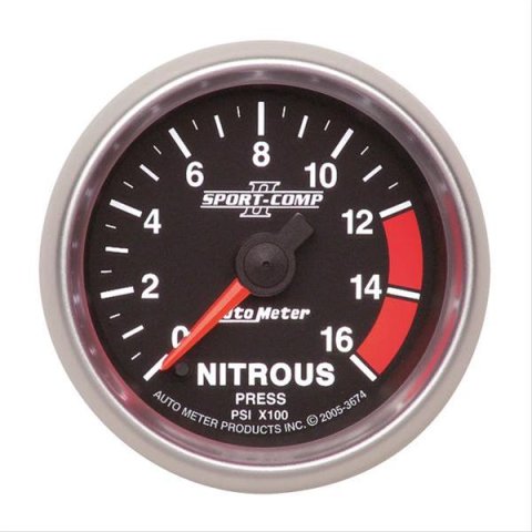 Autometer Sport-Comp II Pro Control 2-5/8in 1600 PSI Nitrous Pressure Gauge w/ Peak and Warn