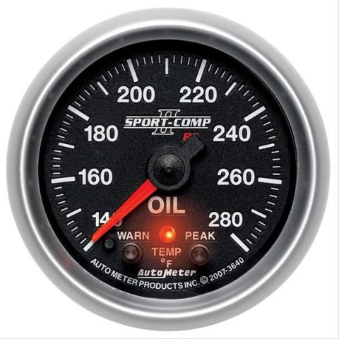 Autometer Sport-Comp II 52.4mm 140-280 Deg F Oil Temperature Peak & Warn w/ Electronic Control Gauge