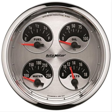 Autometer American Muscle SSE 100PSI/100-250 Deg F/8-18 Volt Oil Press/Water Temp/Volt/Fuel Gauge