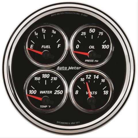 Autometer Designer Black II 100PSI/100-250 Deg F/8-18 Volt Oil Press/Water Temp/Volt/Fuel Quad Gauge