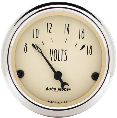 Autometer 2-1/16 inch Electric Voltmeter 18V Antique Beige Gauge