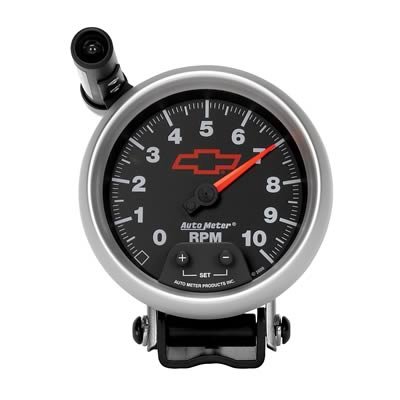 Autometer GM Red Bowtie Black 3-3/4in 0-10000 RPM Pedestal Mount Tachometer Quick-Lite
