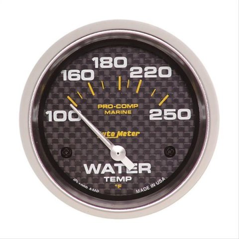 Autometer Marine Carbon Fiber 2-5/8in Electric Water Temperature Gauge 100-250 Deg F