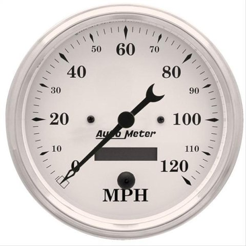 Autometer 5 inch 120mph Electric Programable w/ LCD ODO Old Tyme Speedometer - White