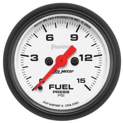 Autometer Phantom Fuel Pressure gauge 52mm 0-15 PSI Full Sweep Elec w/o peak & Valley