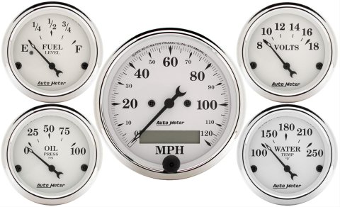 Autometer Old Tyme White 5 Pc Kit-Elec Speed(Km/H)/Elec Oil Press/Water Temp/Volt/Fuel Level