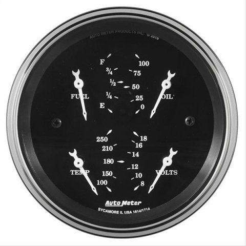 Auto Meter Gauge Dual Fuel & OILP 3 3/8in 240E-33F & 100psi Elec Old Tyme Blk
