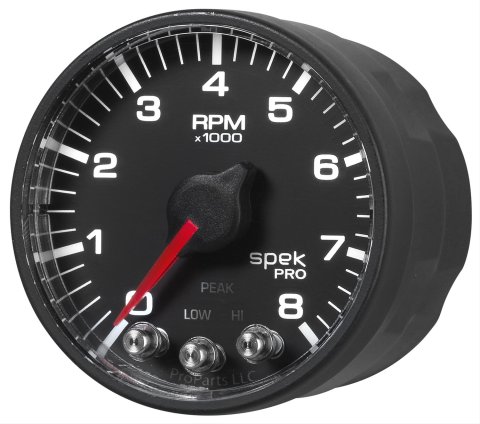 Autometer Spek-Pro Black 2 1/16 inch 8K RPM Tach w/ Shift Light and Peak Memory