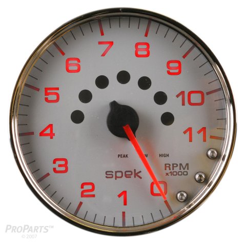 Autometer Spek-Pro Gauge Tachometer 5in 11K Rpm W/Shift Light & Peak Mem Silver/Chrome