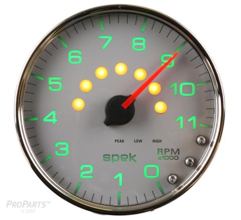 Autometer Spek-Pro Gauge Tachometer 5in 11K Rpm W/Shift Light & Peak Mem Silver/Chrome