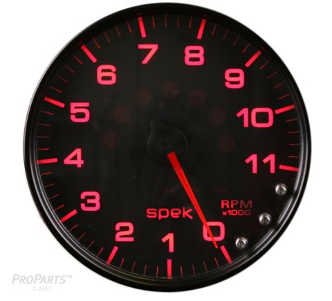 Autometer Spek-Pro Gauge Tachometer 5in 11K Rpm W/Shift Light & Peak Mem Black/Black