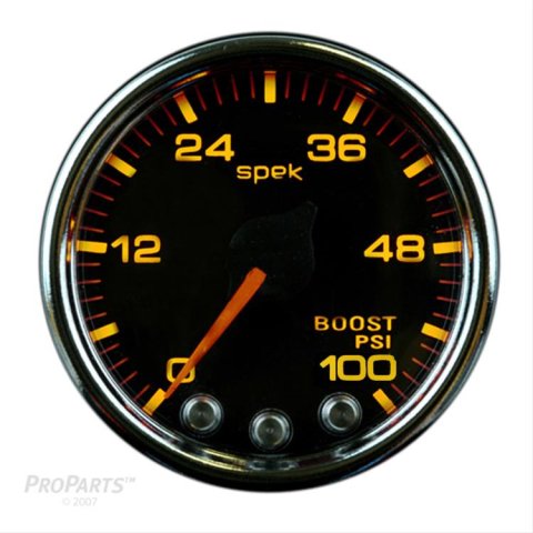Autometer Spek-Pro Gauge Boost 2 1/16in 100psi Stepper Motor W/Peak & Warn Blk/Chrm
