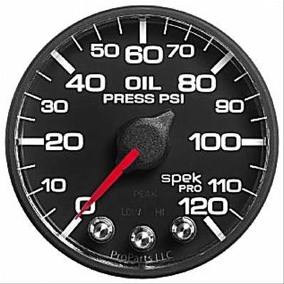 Autometer Spek-Pro Gauge Oil Press 2 1/16in 120psi Stepper Motor W/Peak & Warn Blk/Blk