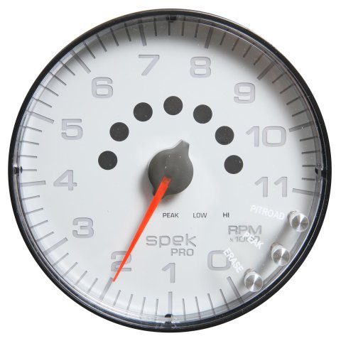 Autometer Spek-Pro Gauge Tach 2 1/16in 11K Rpm W/ Shift Light & Peak Mem Wht/Blk