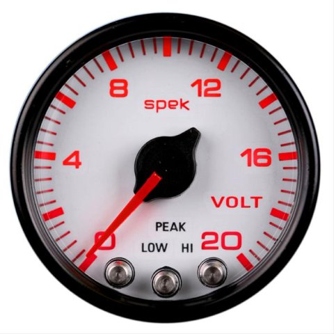 Autometer Spek-Pro Gauge Voltmeter 2 1/16in 16V Stepper Motor W/Peak & Warn Wht/Blk