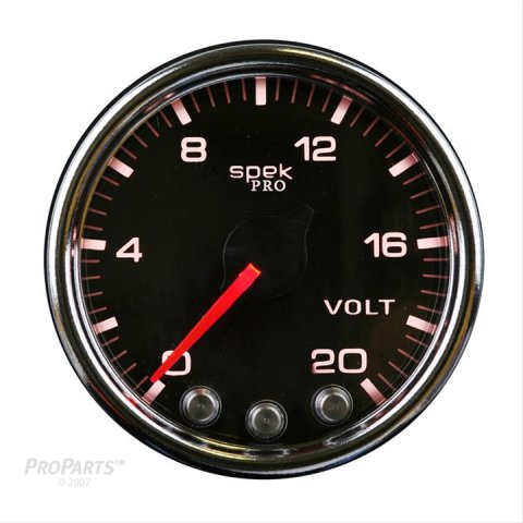 Autometer Spek-Pro Gauge Voltmeter 2 1/16in 16V Stepper Motor W/Peak & Warn Blk/Chrm