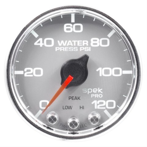 Autometer Spek-Pro Gauge Water Press 2 1/16in 120psi Stepper Motor W/Peak & Warn Slvr/Chrm