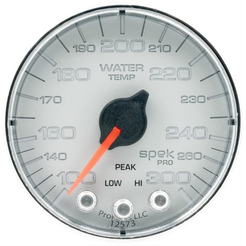 Autometer Spek-Pro Gauge Water Temp 2 1/16in 300f Stepper Motor W/Peak & Warn Slvr/Chrm