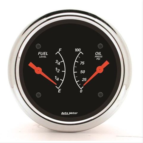 AutoMeter Gauge Dual Fuel & Oilp 3-3/8in. 240 Ohm(e) to 33 Ohm(f) & 100PSI Elec Designer Black