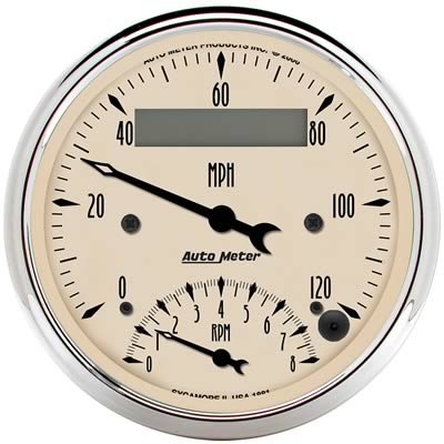 AutoMeter Gauge Tach/Speedo 3-3/8in. 120MPH & 8K RPM Elec. Program. Antique Beige