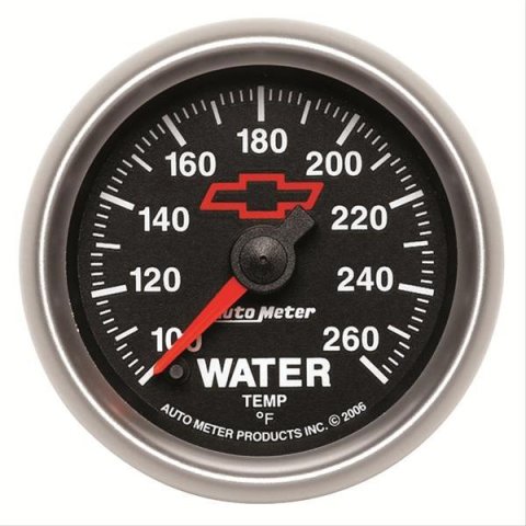 AutoMeter Gauge Water Temp 2-1/16in. 100-260 Deg. F Digital Stepper Motor Chevy Red Bowtie Black