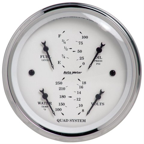 AutoMeter Gauge Quad 5in. 0 Ohm(e) to 90 Ohm(f)Elec Old Tyme White