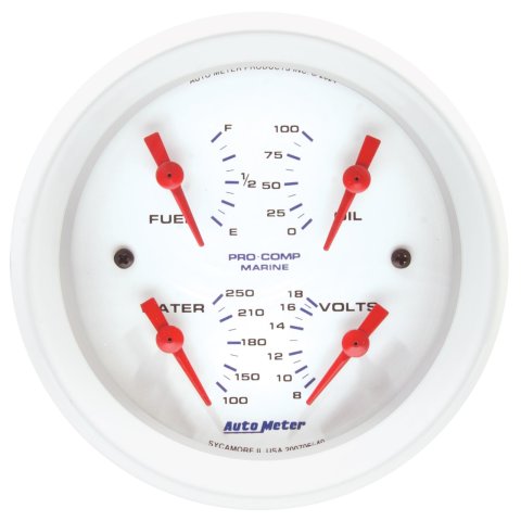 Autometer Marine White 3-3/8in Gauge - 100PSI