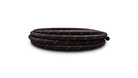 Vibrant -12 AN Two-Tone Black/Red Nylon Braided Flex Hose (20 foot roll)