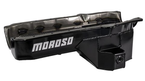 Moroso 86-Up Chevrolet SBC (w/Passenger Side Dipstick) Wet Sump 5.5qt 7.5in Steel Oil Pan - Black