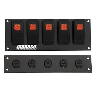 Moroso Rocker Switch Panel - Flat Surface Mount - LED - 2.488in x 6.695in - Five On/Off Switches