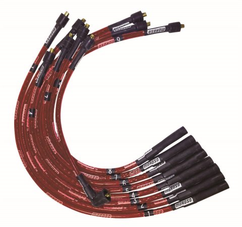 Moroso SB Chrysler Mopar 273/318/340/360 Str Plug & Dist Sleeved Ultra Spark Plug Wire Set - Red