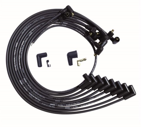 Moroso BBC Under Header 90 Deg Plug Non-HEI Dist Unsleeved Ultra Spark Plug Wire Set - Black