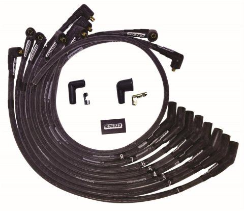 Moroso SB Ford Sleeved 135 Plug End Non-HEI Dist Ultra Spark Plug Wire Set - Black