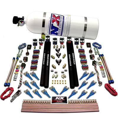 Nitrous Express Shark Dual Stage/Gas 16 Nozzles 8 Solenoids Nitrous Kit (200-1200HP) w/10lb Bottle