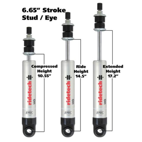 Ridetech HQ Series Shock Absorber Single Adjustable 6.65in Stroke Eye/Stud Mounting 10.55in x 17.2in