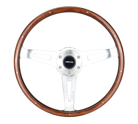 NRG Classic Wood Grain Steering Wheel (365mm) Wood w/Metal Accents & Polished Alum. 3-Spoke Center