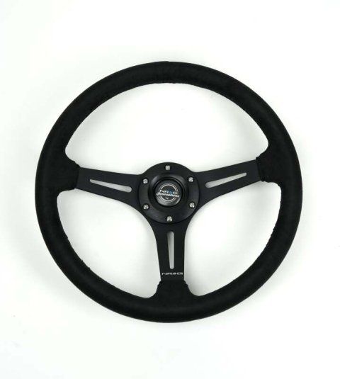 NRG Reinforced Micro Suede Racing Steering Wheel 350mm / 2.5in Deep / 4mm Matte Black Spoke