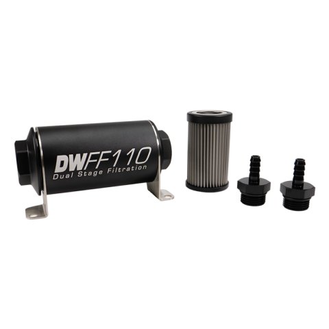 DeatschWerks Stainless Steel 5/16in 100 Micron Universal Inline Fuel Filter Housing Kit (110mm)