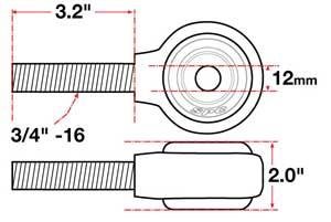 SPC Performance xAxis Sealed Flex Joint RH 3/4in-16x12mm BH x 2in W