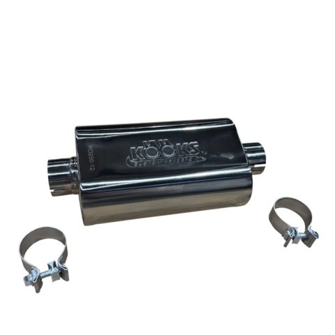 Kooks 2.5in Oval Clamp In Muffler 12in Long Body Polished Stainless Steel