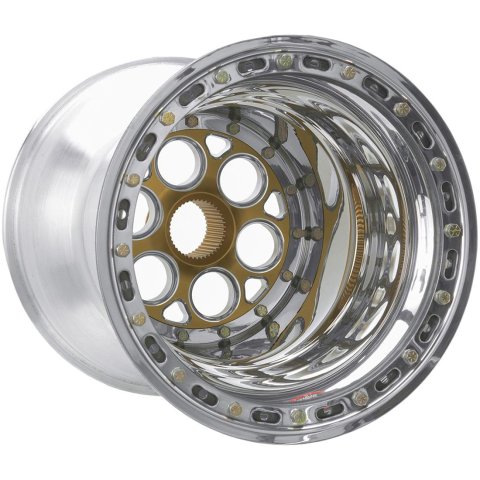 Weld Racing Magnum Sprint - 15x13 / 42-Spline / 3in Offset - Gold Center/Polished Shell-Non Beadlock