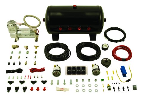 Air Lift 4-Way Manual Control System 100% Duty 1/4in Line 4 Gal. Tank.