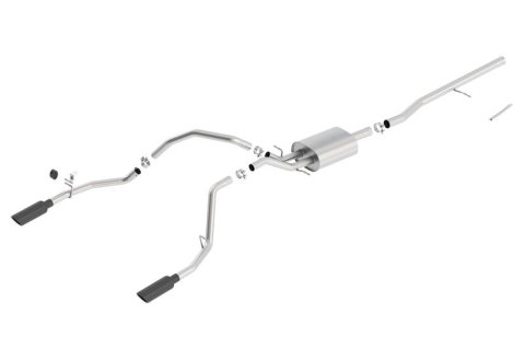 Borla 14 Sierra 1500 C/B S-Type Exhaust/2.75in Into Dual 2.25in Out 4in Split Rear Exit-Black Chrome