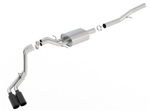 Borla 14 Silv/Sierra 1500 EC Std/CC Short 143.5in WB S-Type Black Tip Dual Rolled Side Exit CB Exht