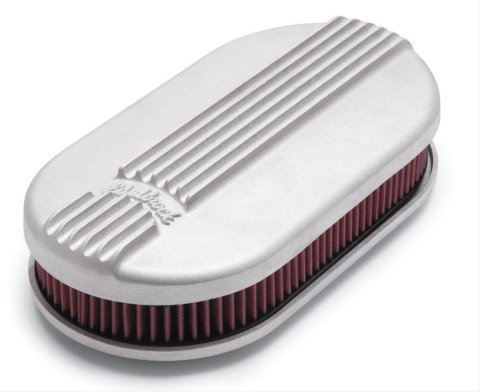 Edelbrock Air Cleaner Classic Series Oval Aluminum Top Cloth Element 17 5In X 9 35In X 3 9In Satin