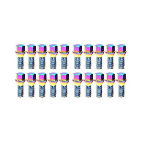 Wheel Mate Mevius Lug Bolt Set of 20 - Neon Chrome 14x1.25 27mm Cone 60 DEG TAP