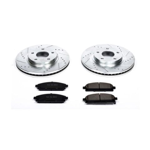 PowerStop Z23 Evolution Sport Brake Upgrade Kits for 2004-2009 QUEST - K150 Pads and Rotors, Sport, Cross-Drilled/Slotted Surface, Iron, Zinc Plated, 11.400 in. Diameter, Carbon Fiber Ceramic Pads, Kit