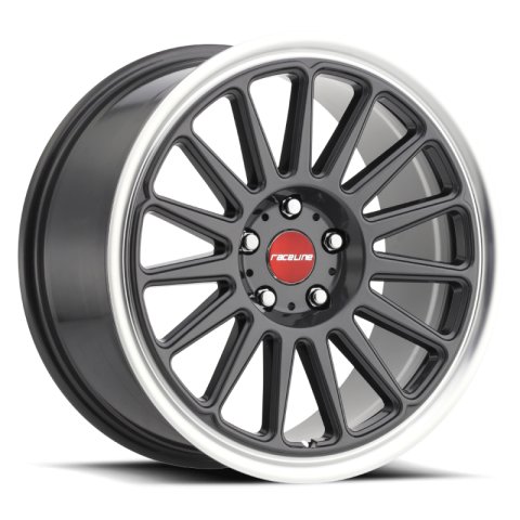 Raceline 315G Grip 17x8in / 5x100 BP / 40mm Offset / 72.6mm Bore - Gunmetal & Machined Wheel